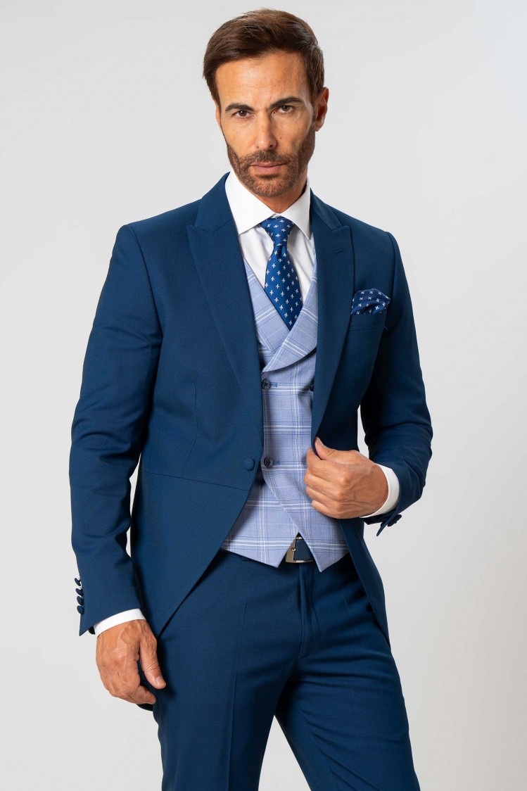 Chaqué elástico micropuntillé azul Slim Fit