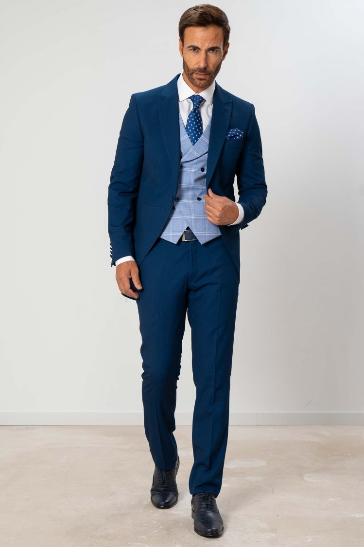 Chaqué elástico micropuntillé azul Slim Fit
