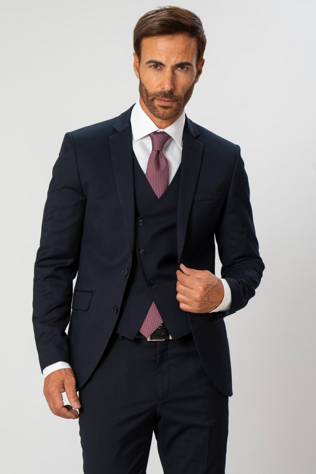 Traje elástico liso negro Slim Fit