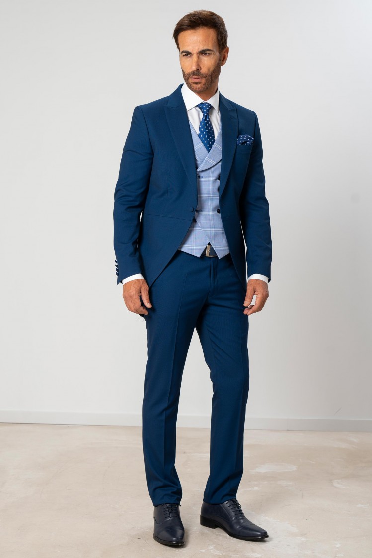 Chaqué elástico micropuntillé azul Slim Fit