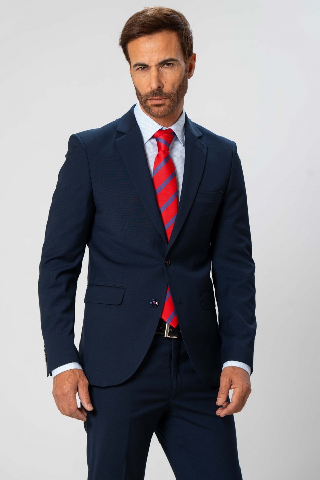 Traje elástico mini cuadrillé azul marino Slim Fit