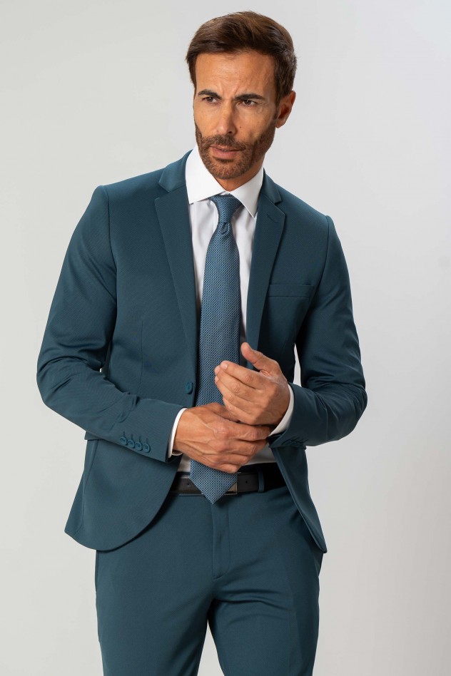 Traje súper elástico micropunto verde Extra Slim