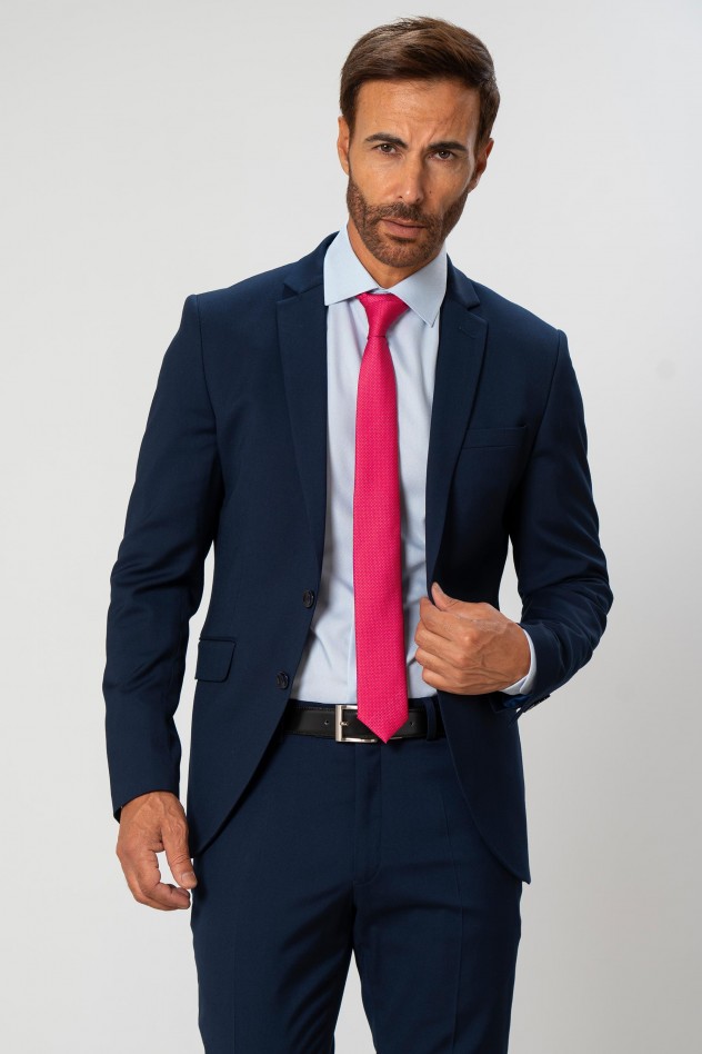 Traje elástico liso negro Slim Fit