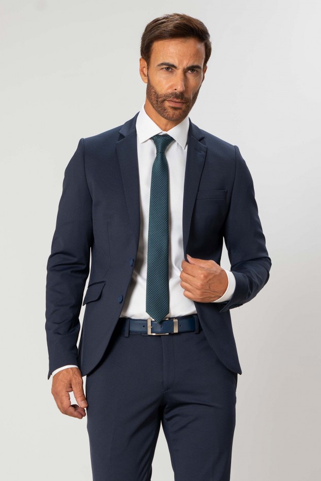 Traje súper elástico micropunto azul marino Extra Slim