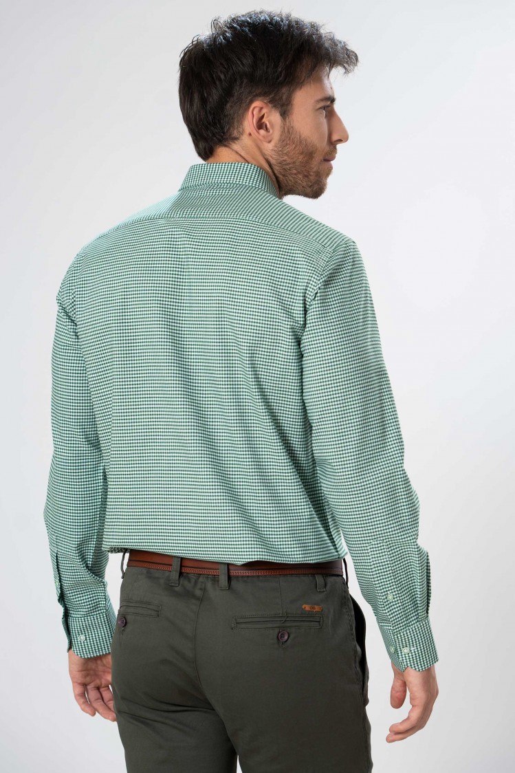 Camisa semientallada cuadro vichy sobre micro oxford