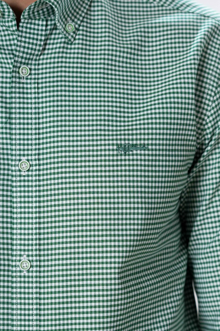 Camisa semientallada cuadro vichy sobre micro oxford