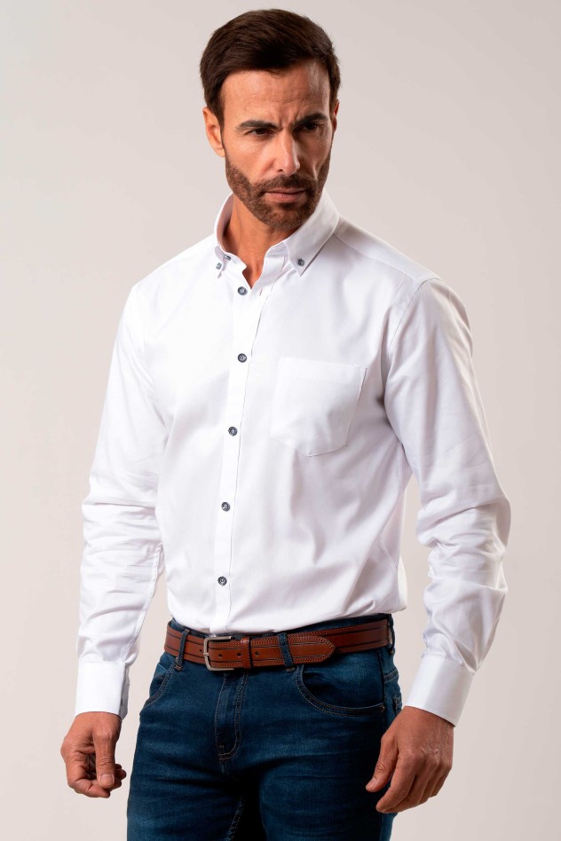 Camisa sport mini oxford semientallada