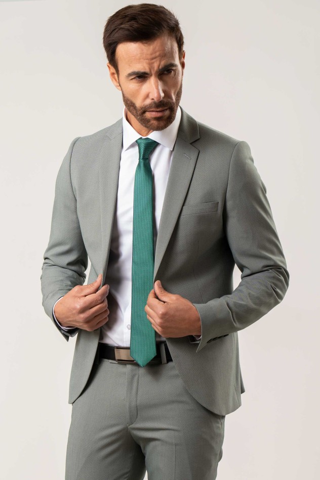 Traje elástico falso liso puntillé verde Extra Slim