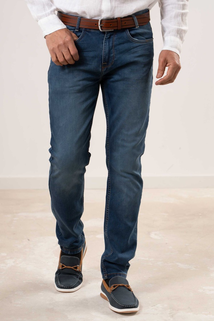 Pantalón tejano elástico azul medio Slim Fit