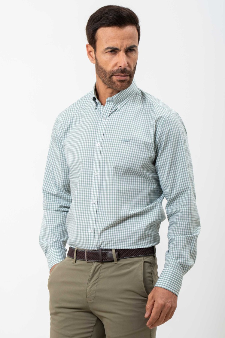 Camisa semientallada cuadro vichy grande
