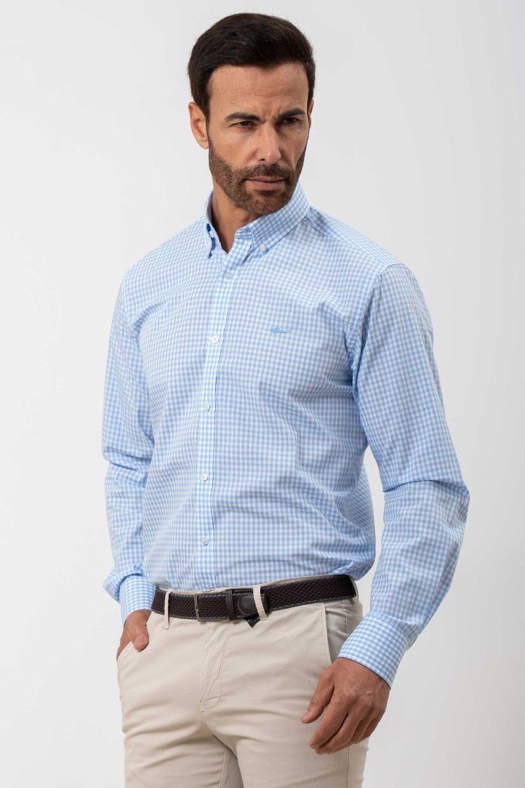 Camisa semientallada cuadro vichy grande