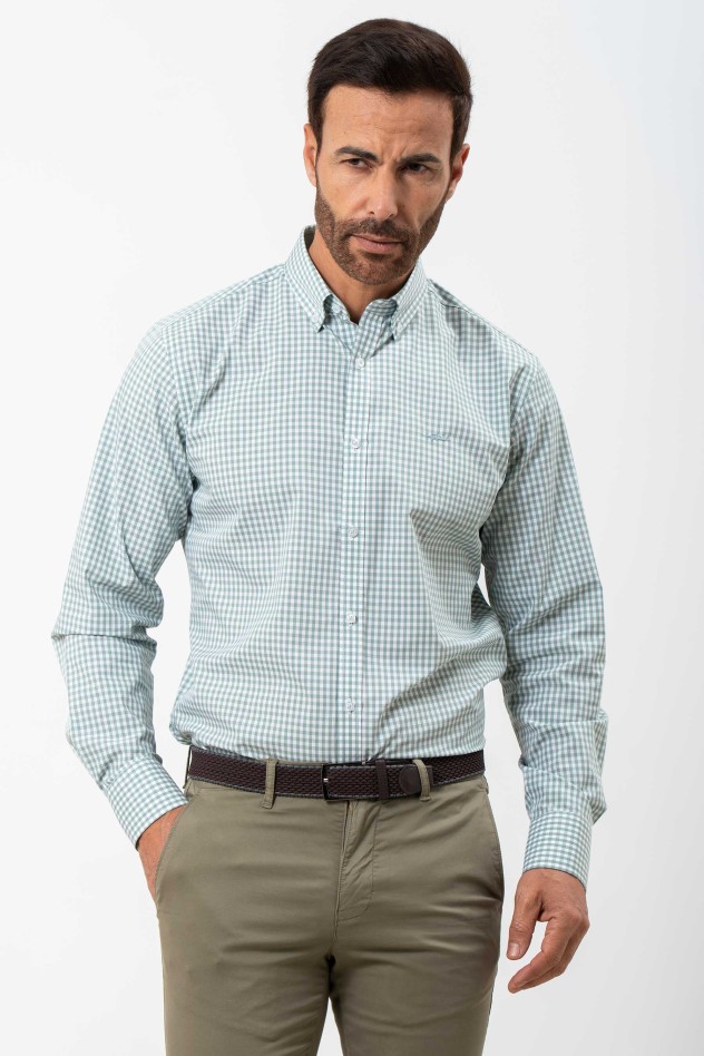 Camisa semientallada cuadro vichy grande