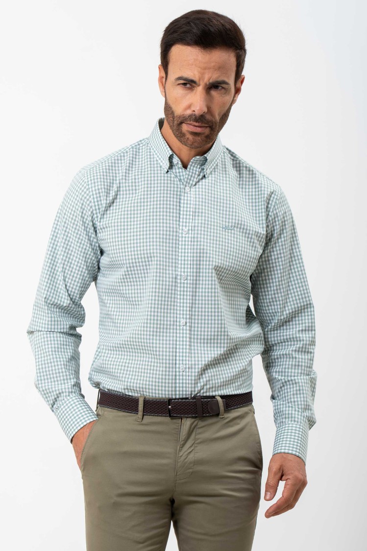 Camisa semientallada cuadro vichy grande