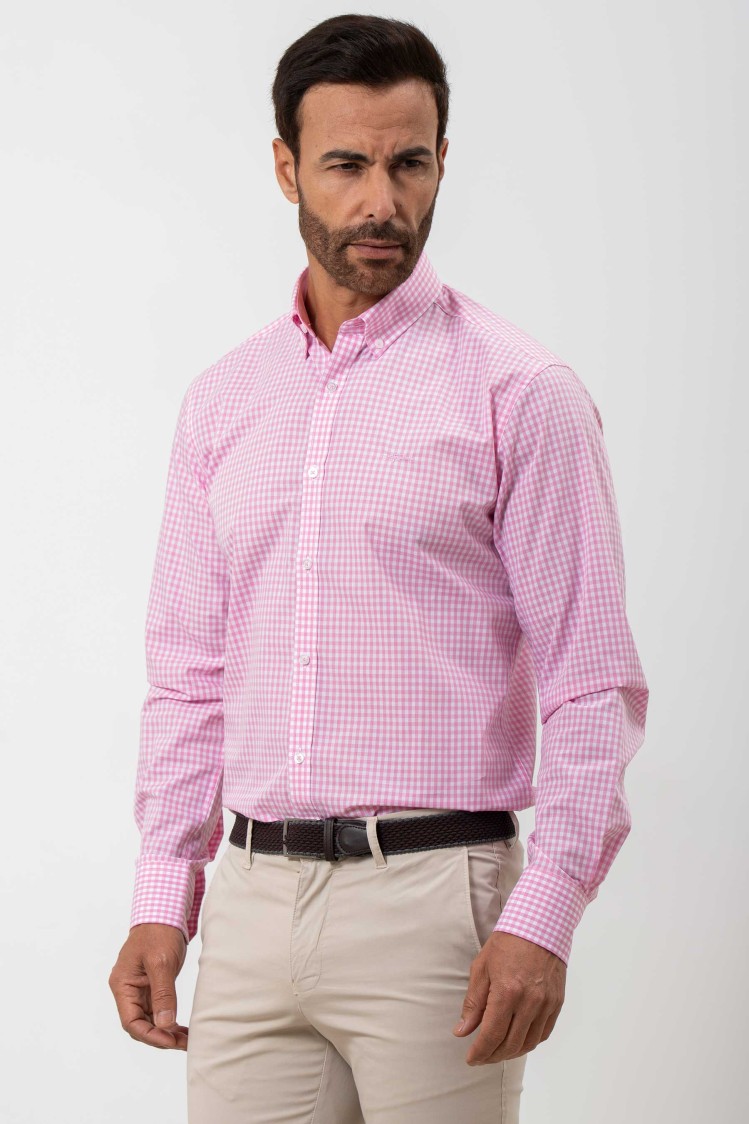 Camisa semientallada cuadro vichy grande