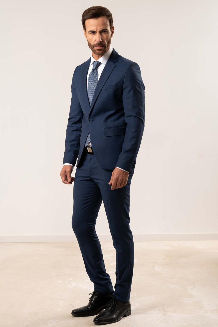 Traje elástico estructura cuadrillé azul marino Extra Slim