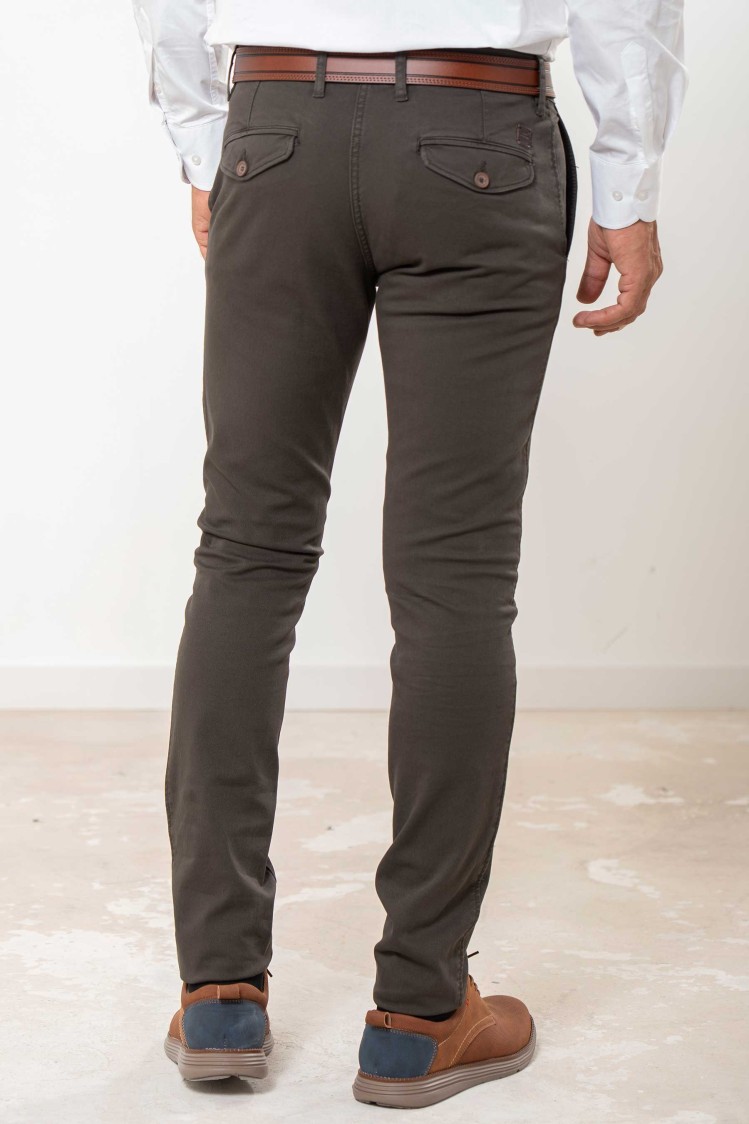 Pantalón chino elástico microestructura entallado