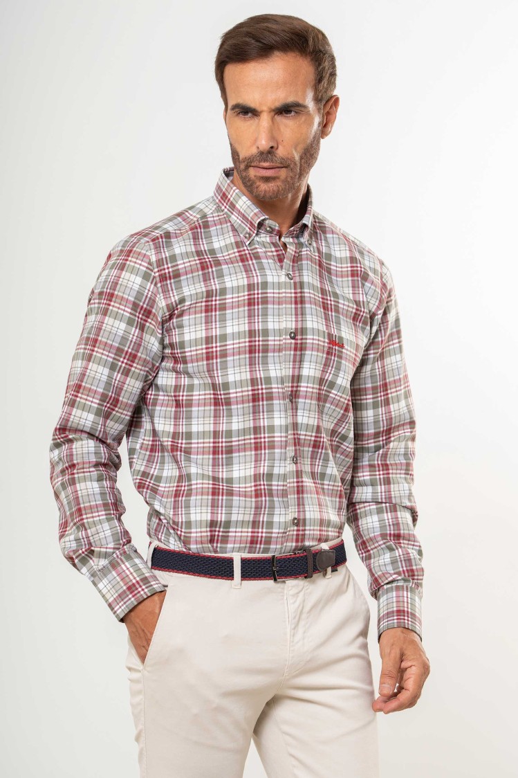 Camisa semientallada viella fina cuadrícula grande