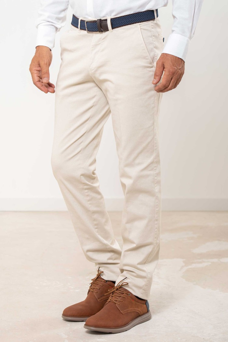 Pantalón chino elástico algodón perchado Regular Fit