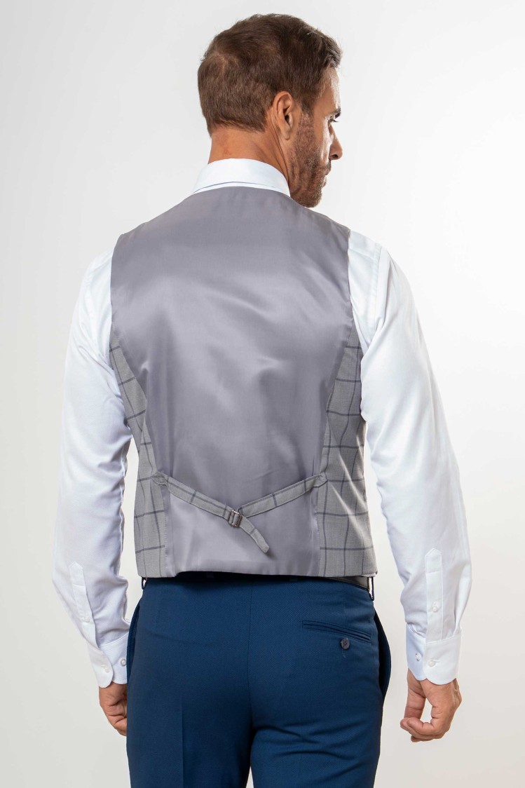 Chaleco cruzado con solapa cuadro ventana gris