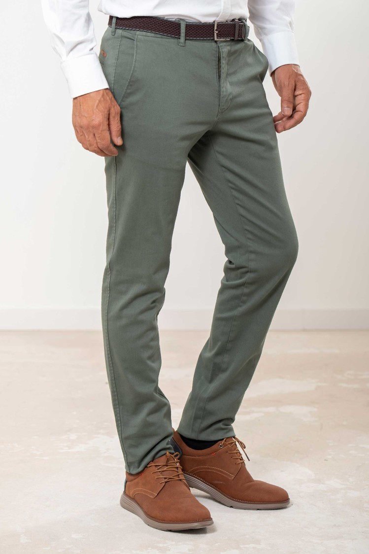 Pantalón chino elástico algodón con cinturón