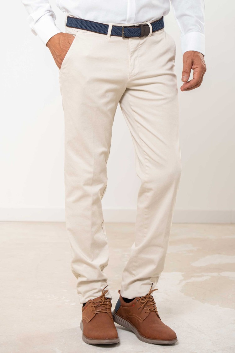 Pantalón chino elástico algodón perchado Regular Fit