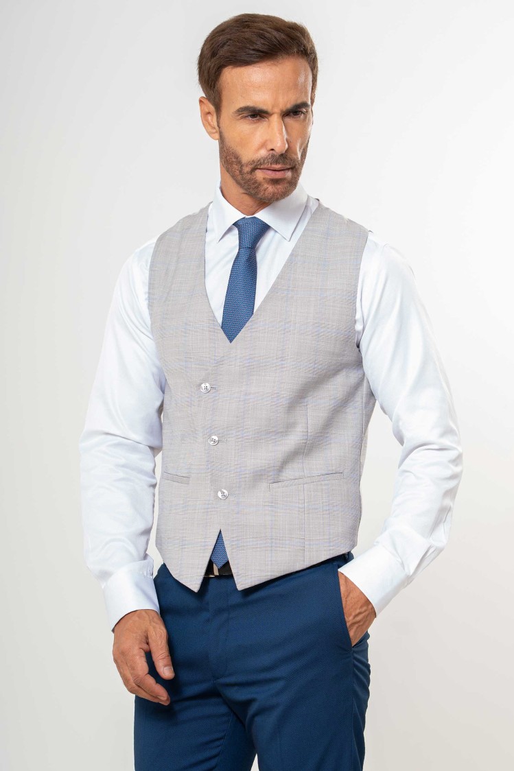Chaleco cruzado cuadro discreto gris