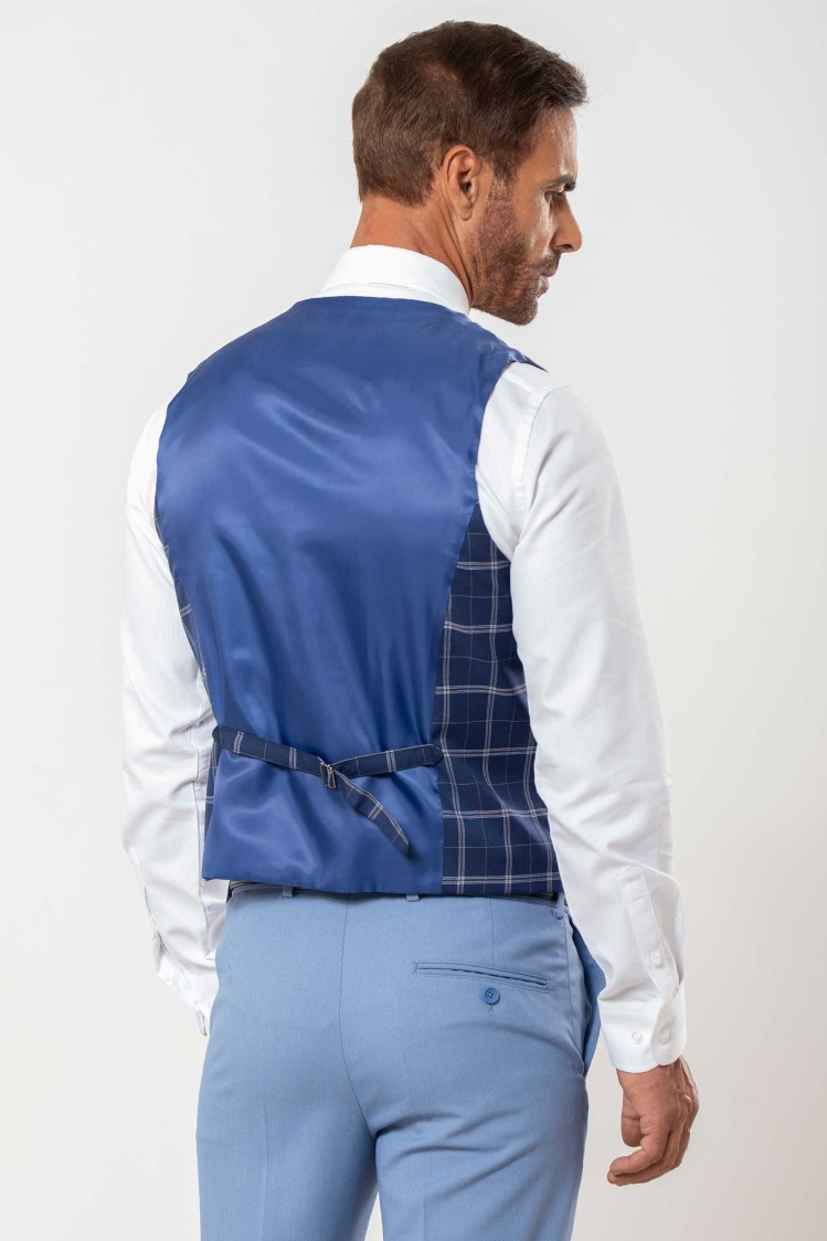 Chaleco cruzado con solapa cuadro ventana azul