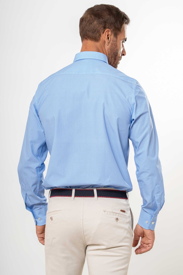 Camisa azul semientallada estampado cuadro