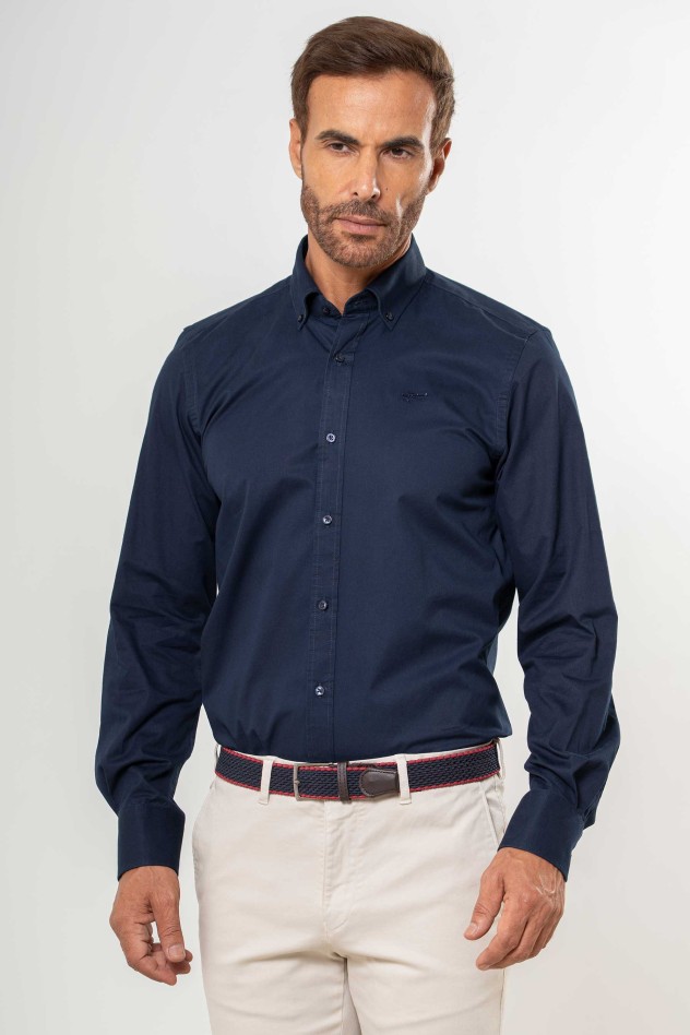 Camisa semientallada lisa algodón