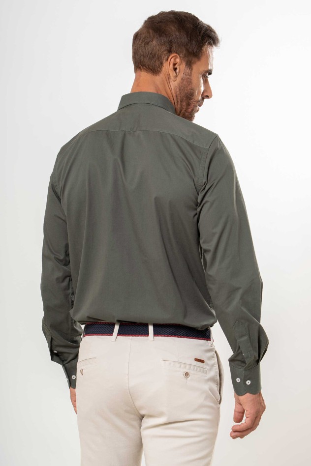 Camisa semientallada lisa algodón