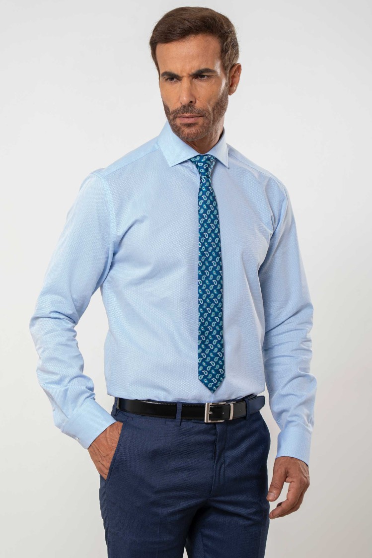 Camisa semientallada azul hilatura entrelazada