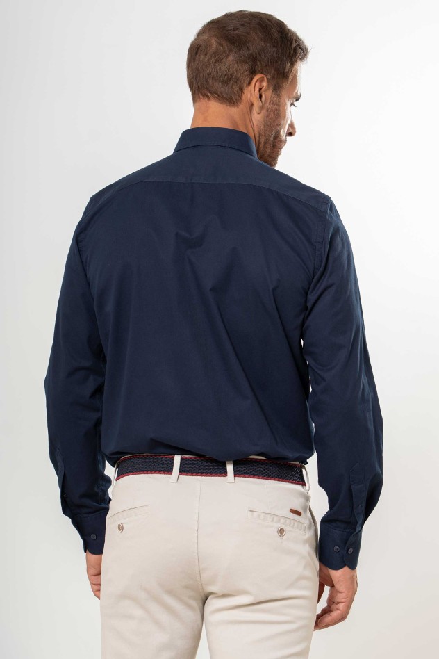 Camisa semientallada lisa algodón