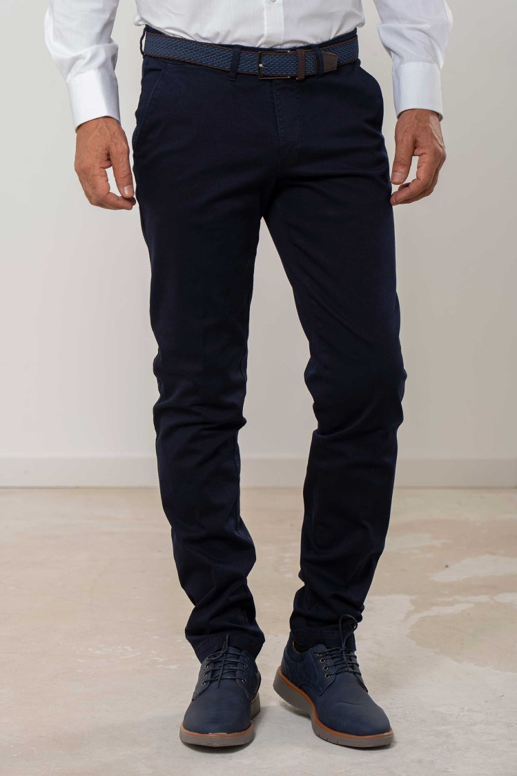 Pantalón chino elástico algodón perchado Regular Fit