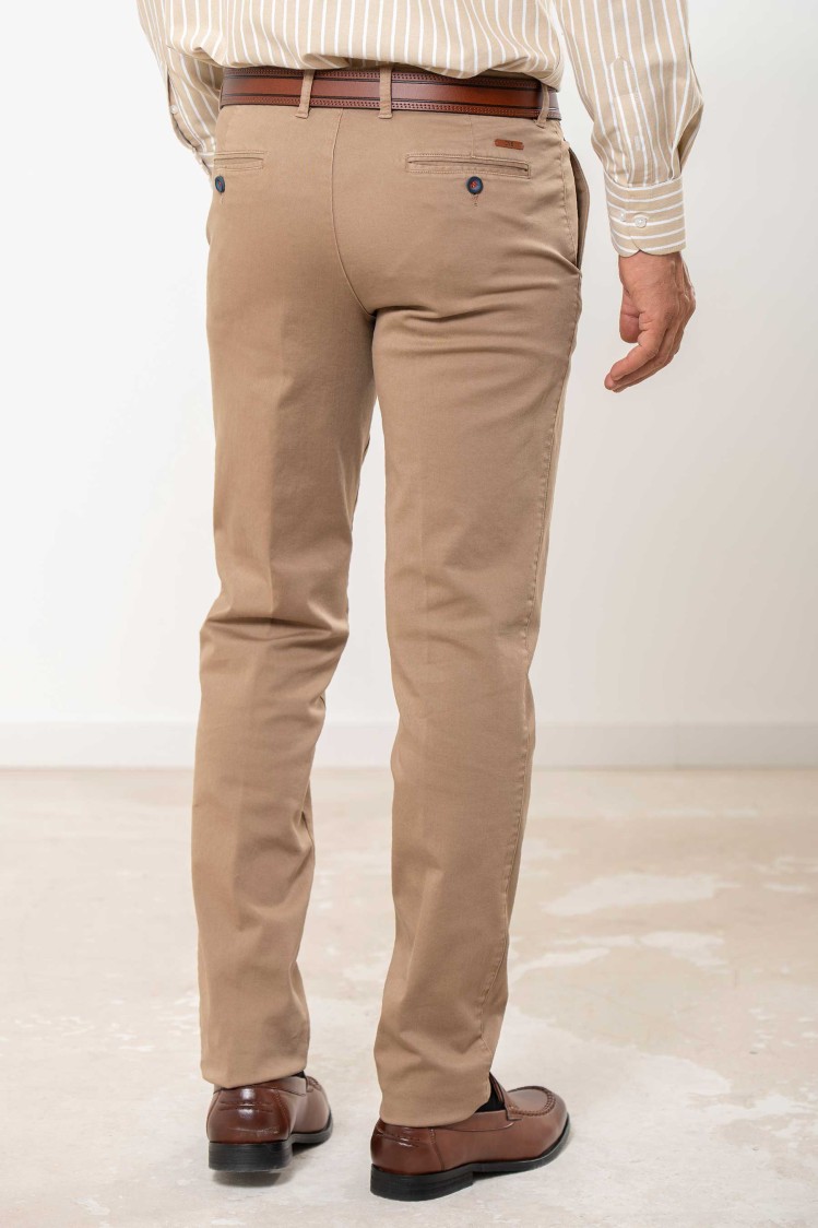 Pantalón chino elástico algodón perchado Regular Fit