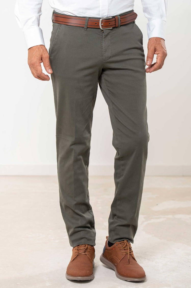 Pantalón chino elástico algodón perchado Regular Fit