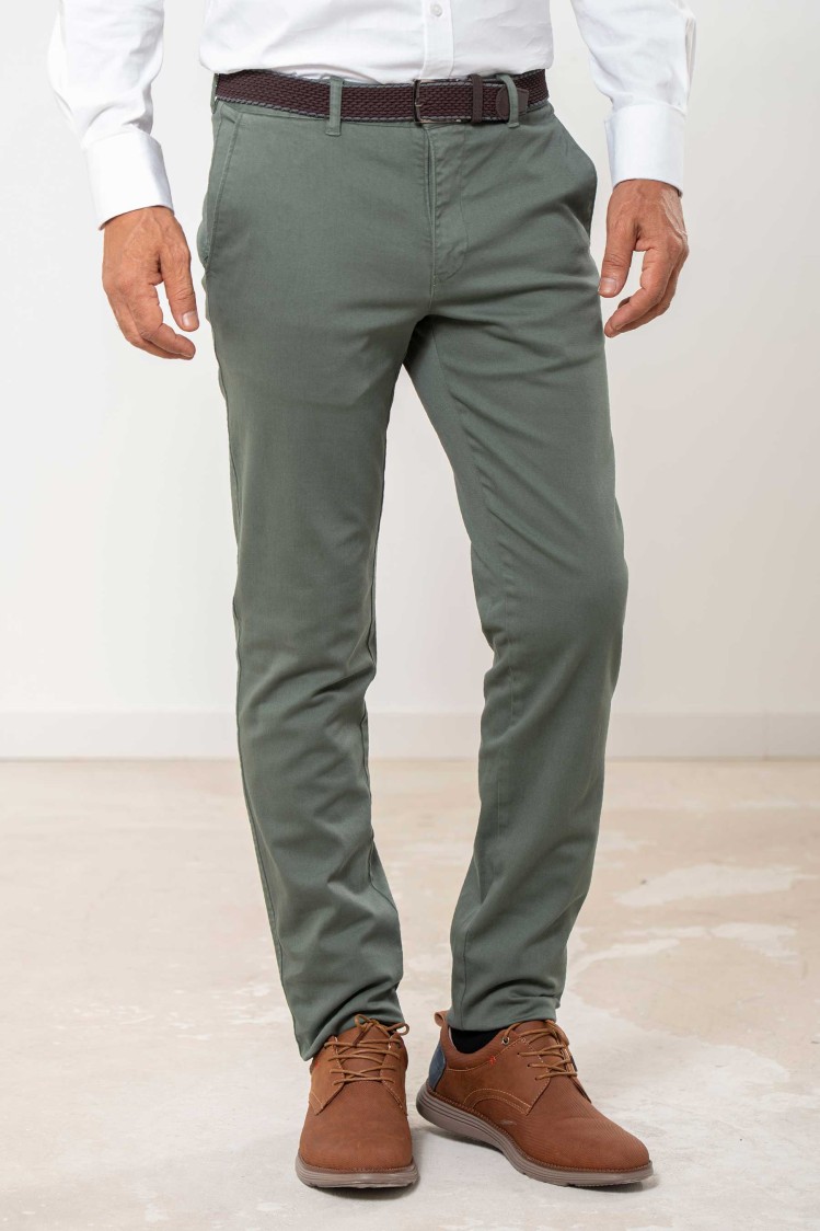 Pantalón chino elástico algodón con cinturón