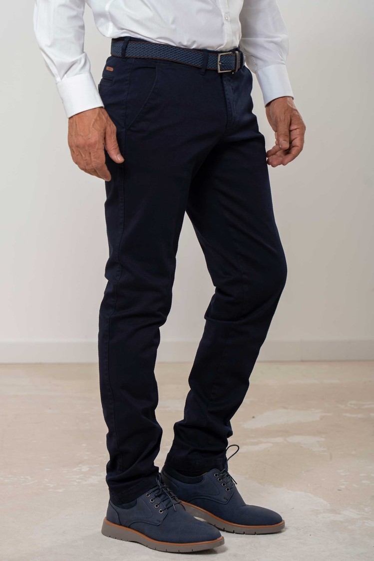 Pantalón chino elástico algodón perchado Regular Fit