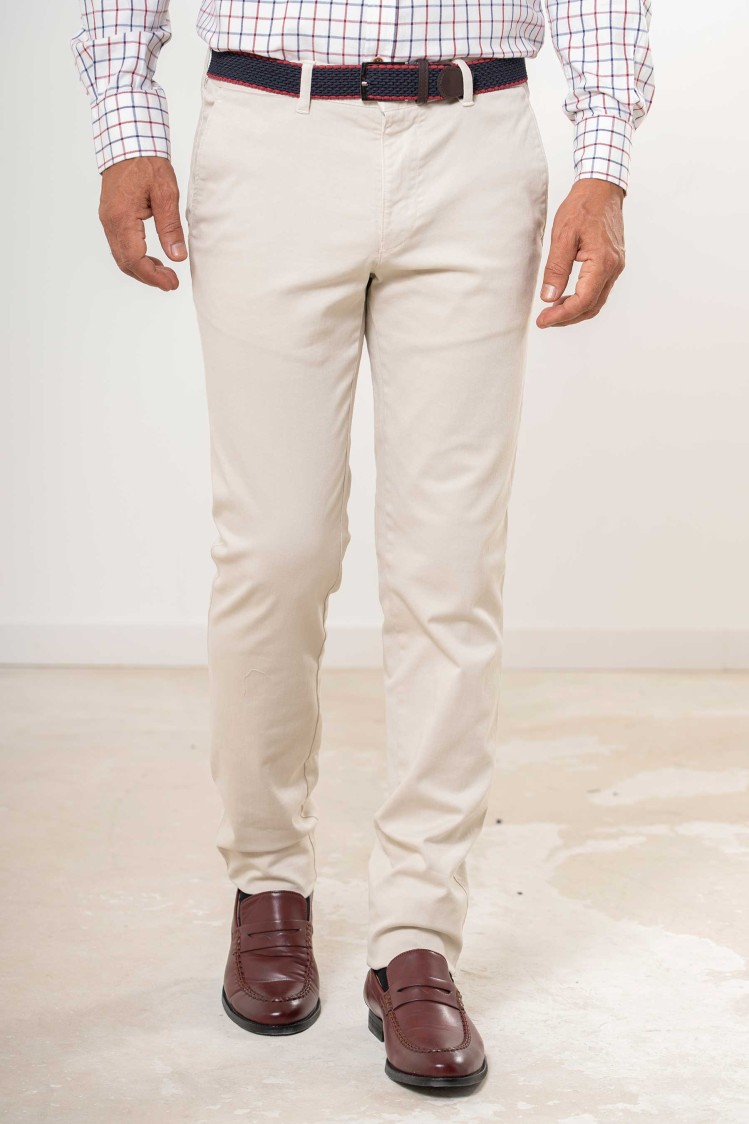 Pantalón chino elástico algodón con cinturón