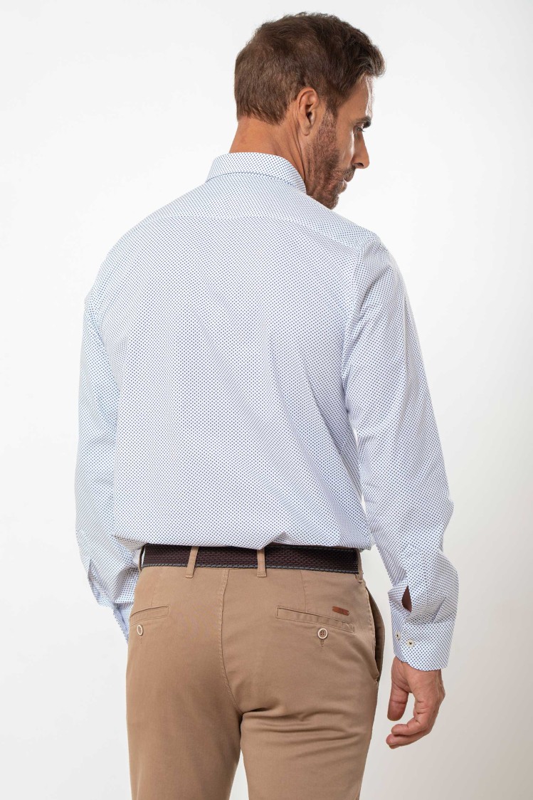 Camisa semientallada estampado cuadro azul