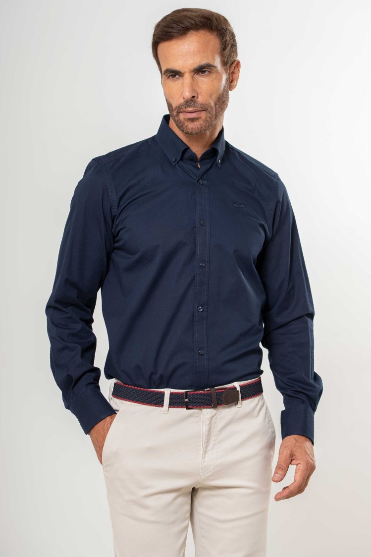 Camisa semientallada lisa algodón