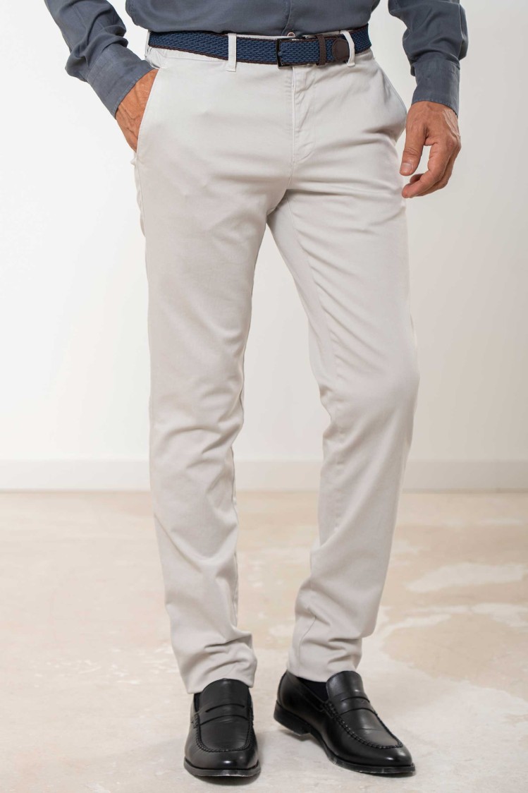 Pantalón chino elástico algodón con cinturón