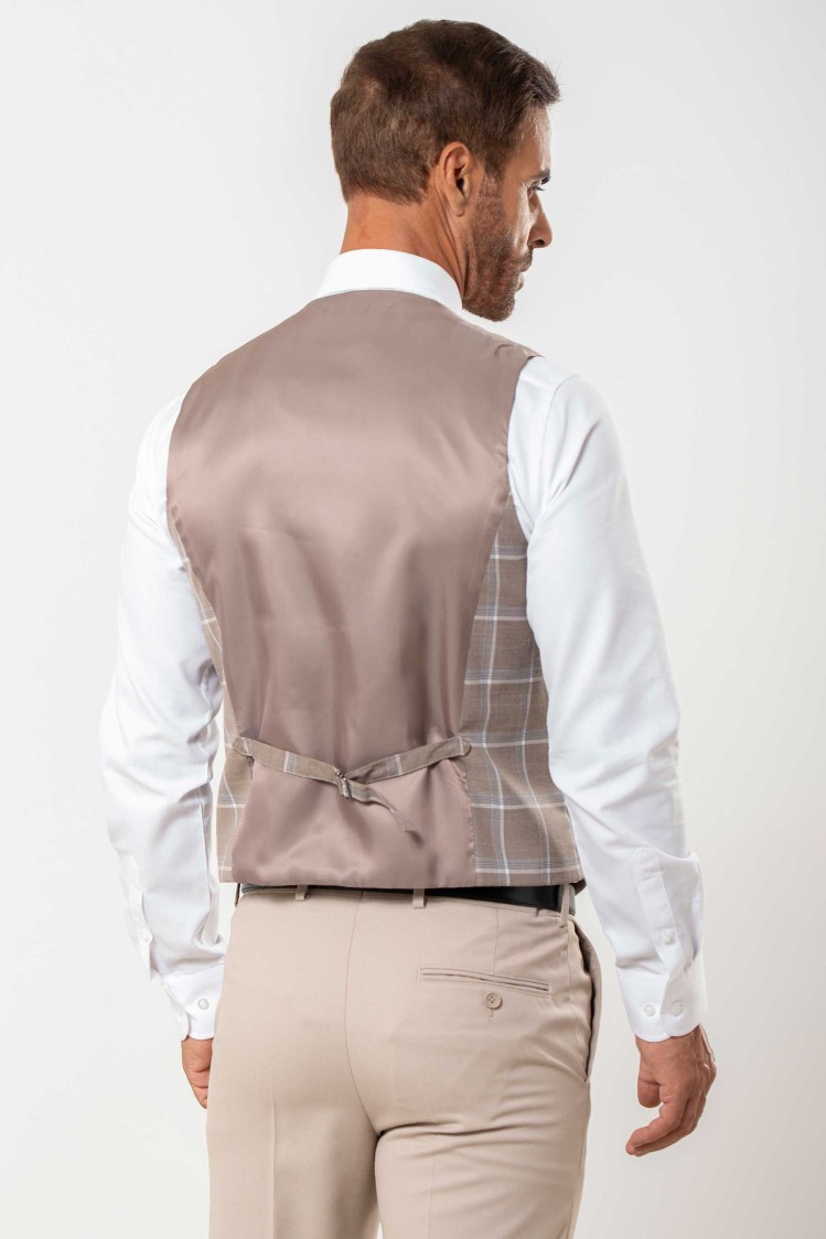 Chaleco cruzado con solapa cuadrícula beige