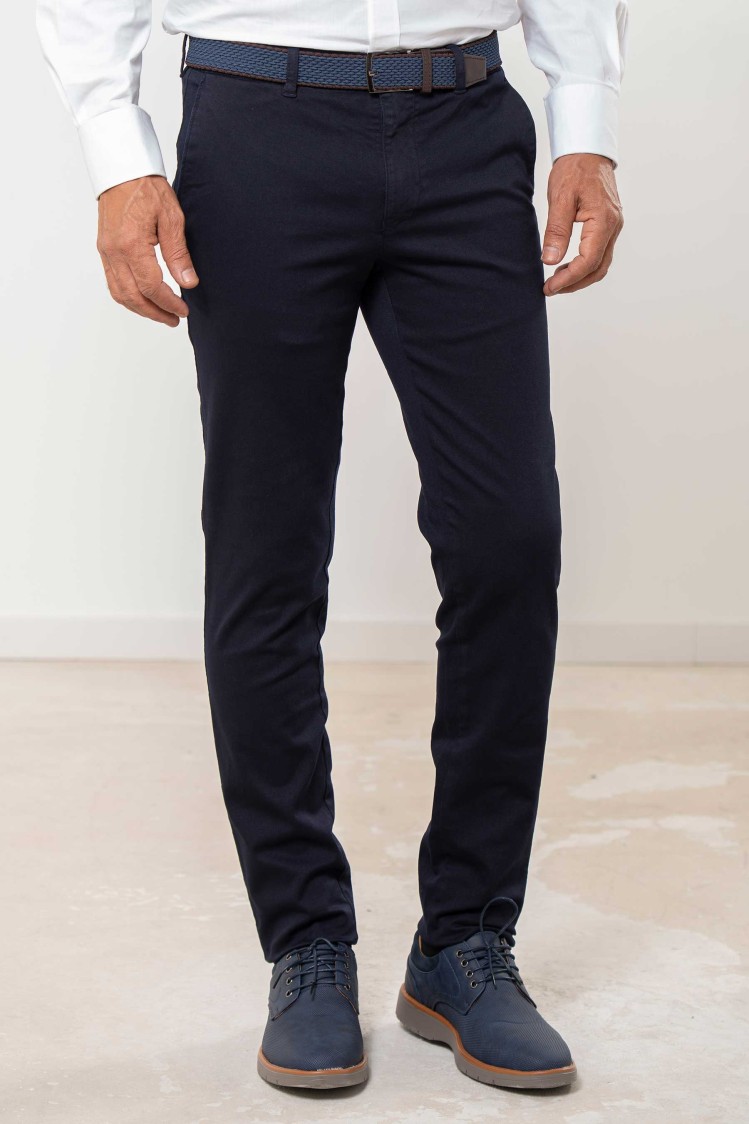 Pantalón chino elástico algodón con cinturón