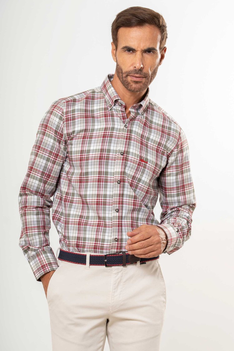 Camisa semientallada viella fina cuadrícula grande