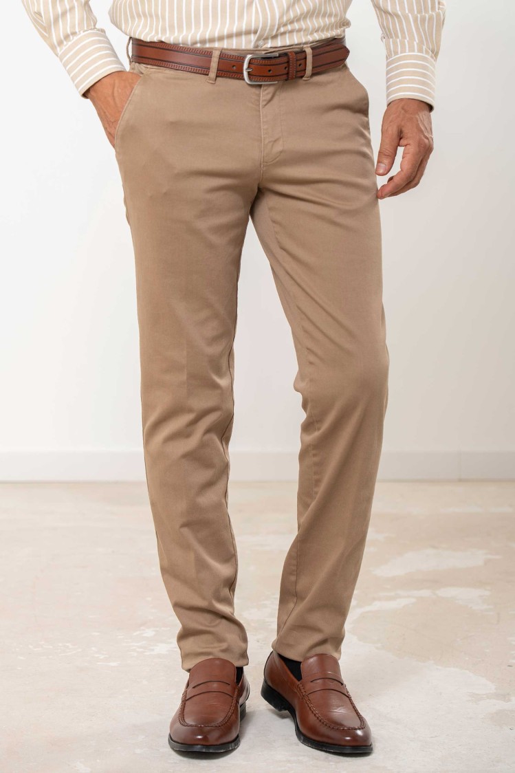 Pantalón chino elástico algodón perchado Regular Fit