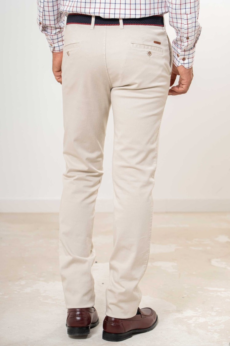 Pantalón chino elástico algodón con cinturón